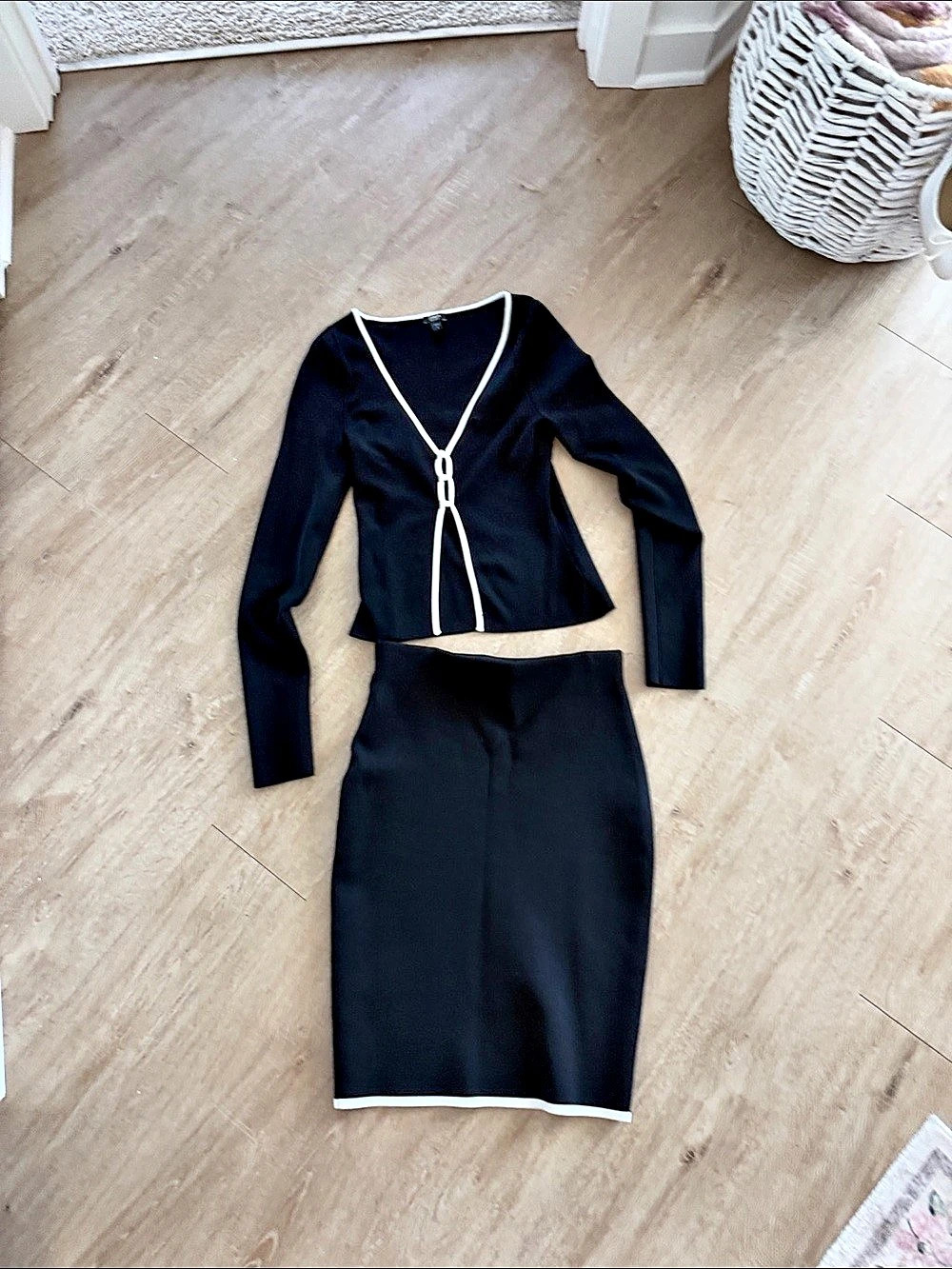 Express Black & White Trimmed Two-Piece Skirt Set